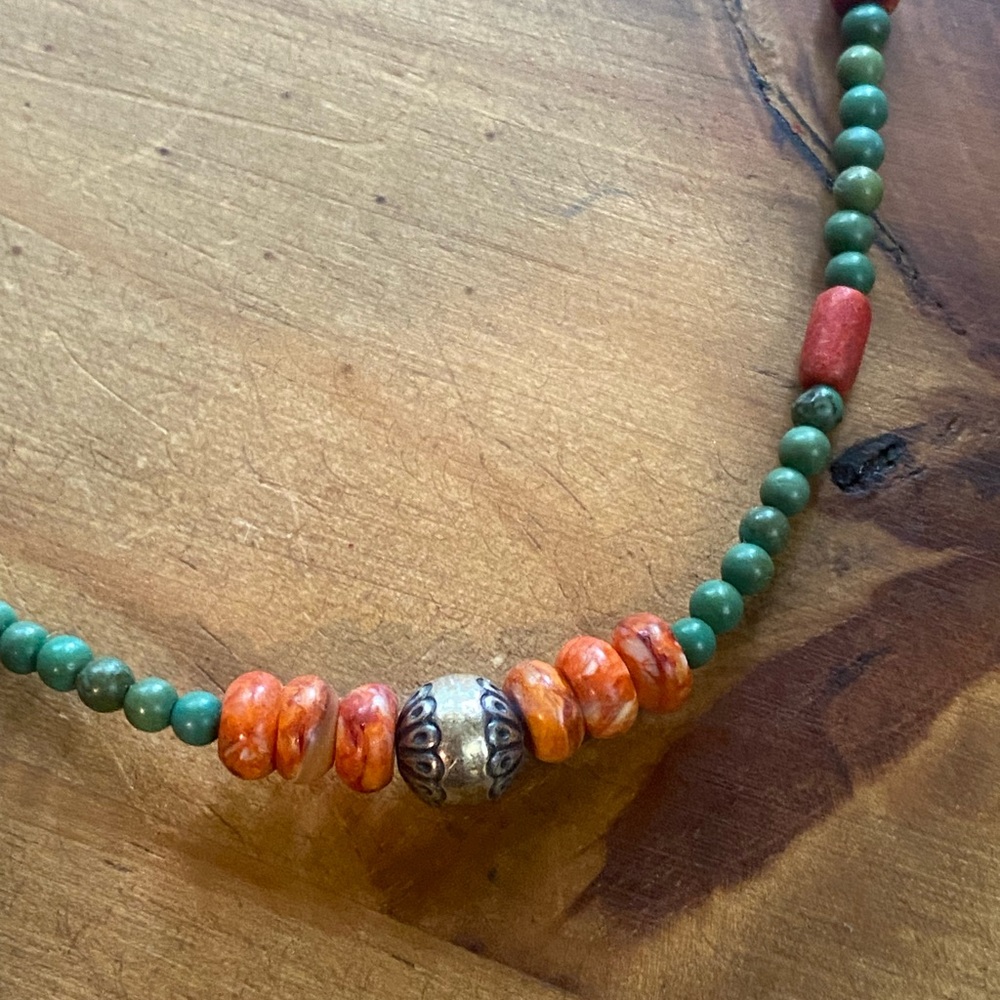 American Indian Silver Center Bead Necklace